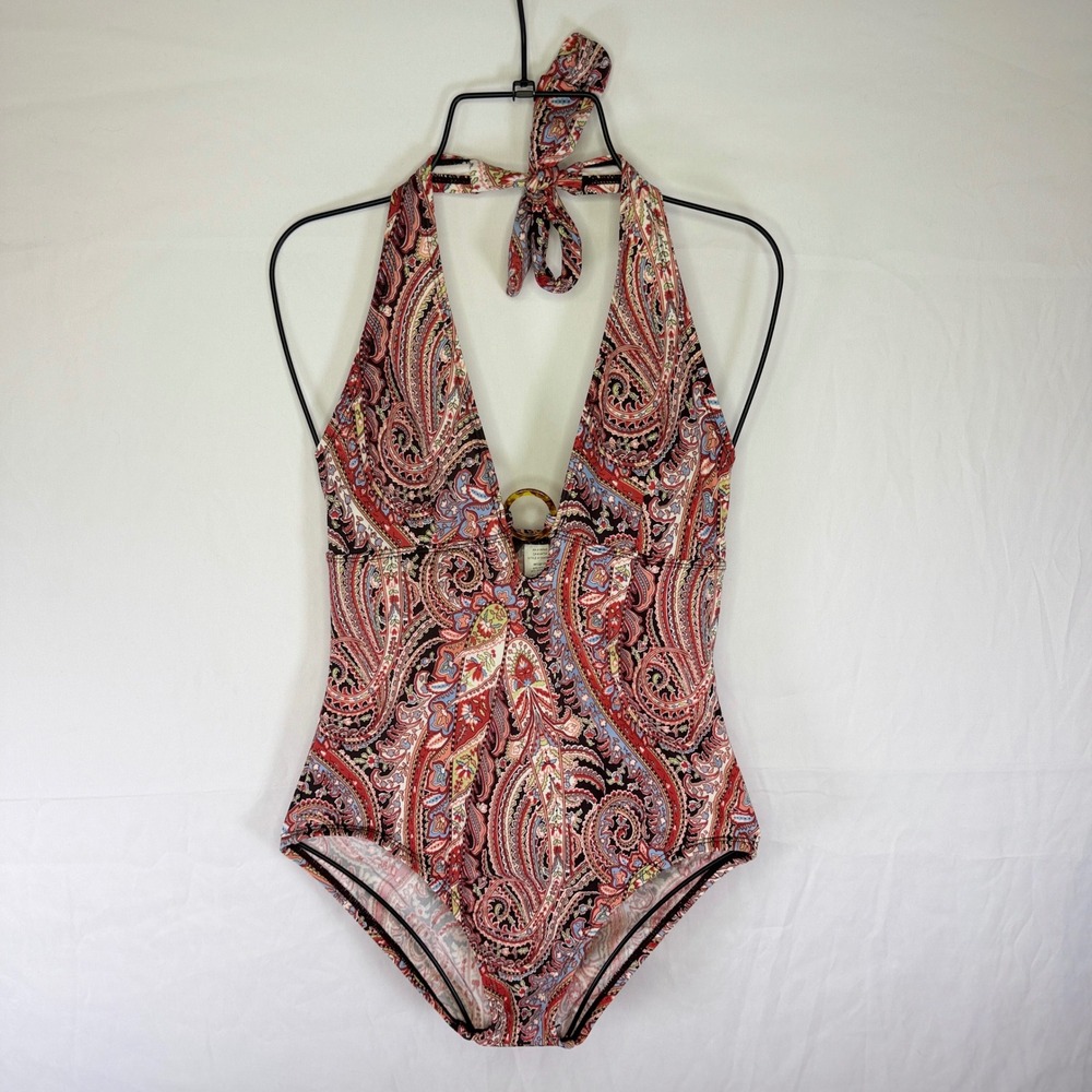 Tommy Bahama One Piece Swimsuit Womens 4 Red Paisley Halter Neck TSW3011P